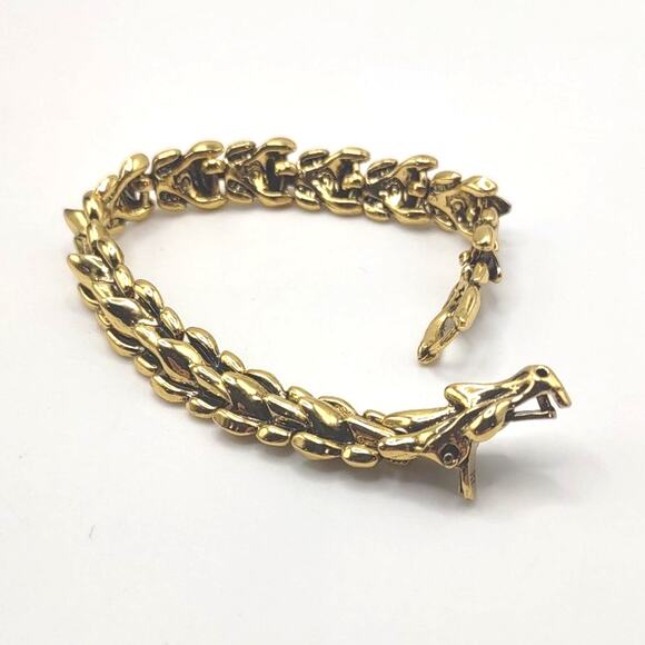 Stainless Gold Dragon Jointed Chain Bracelet Clasp Anniversary birthday Gift NEW - Picture 1 of 6